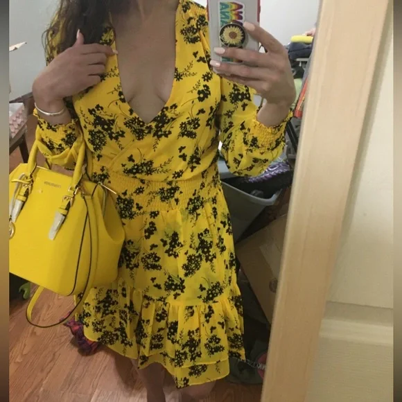 Yellow Floral Michael Kors Midi Dress - Picture 1 of 7